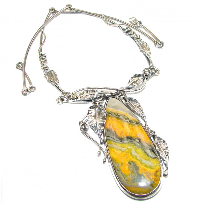 Huge Bohemian Style natural Bumble Bee Jasper .925 Silver handmade Necklace