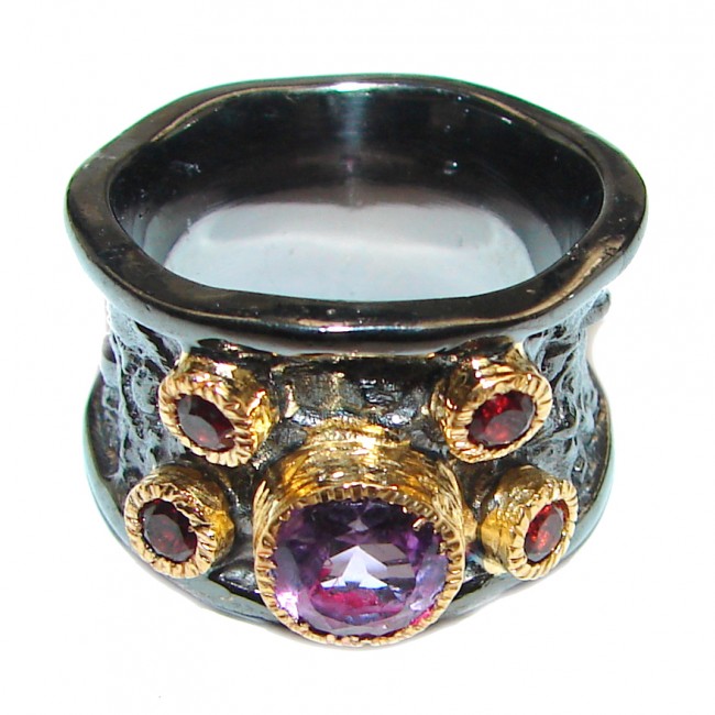 Purple Perfection Amethyst black rhodium over .925 Sterling Silver Ring size 8