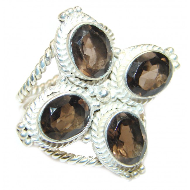Authentic Smoky Quartz .925 Sterling Silver handcrafted ring s. 8