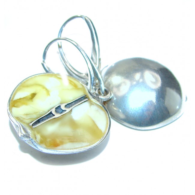 Two halves of an apple Butterscotch Polish Amber .925 Sterling Silver handmade Earrings
