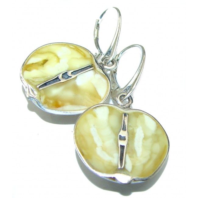 Two halves of an apple Butterscotch Polish Amber .925 Sterling Silver handmade Earrings