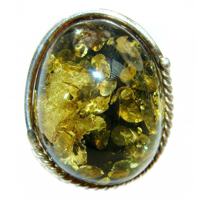 Excellent Vintage Design Baltic Amber .925 Sterling Silver handcrafted Ring s. 8 adjustable