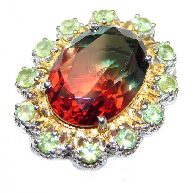 Deluxe Oval cut Tourmaline color Topaz 18K Gold over .925 Sterling Silver handmade Pendant