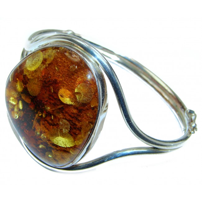 Vintage Design Genuine Polish Amber .925 Sterling Silver handamde LARGE Bracelet