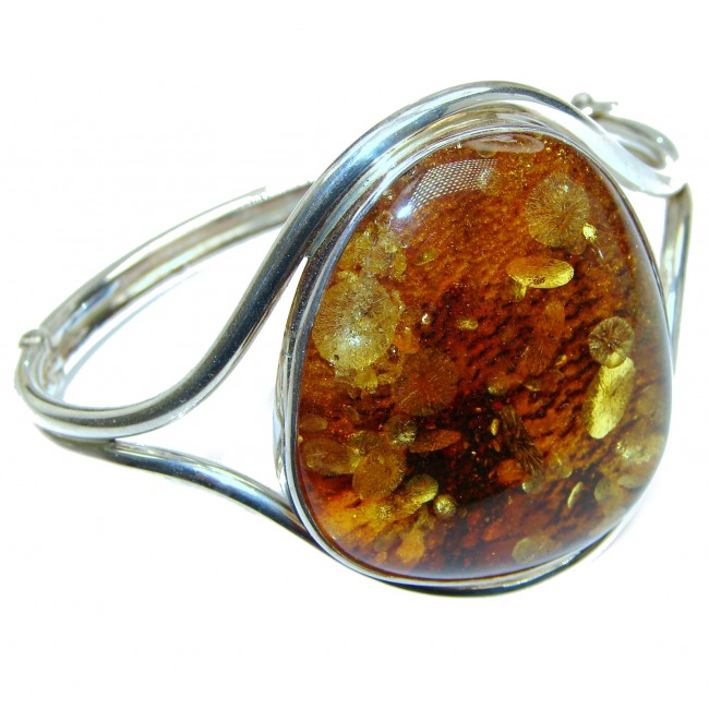 Vintage Design Genuine Polish Amber .925 Sterling Silver handamde LARGE Bracelet