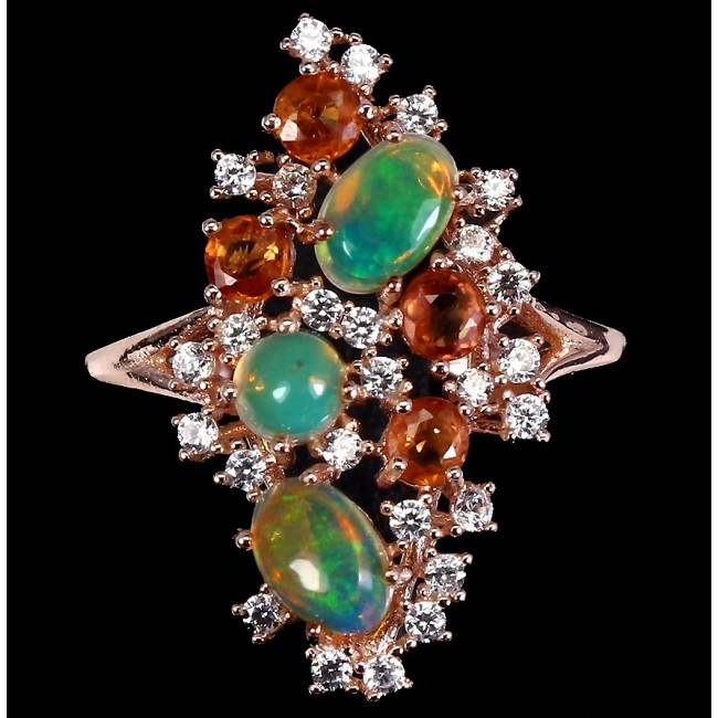 Dazzling natural Ethiopian Opal Rose Gold over .925 Sterling Silver handcrafted ring size 7 1/4