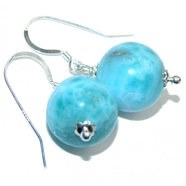 Blue Sphere Larimar .925 Sterling Silver handcrafted earrings