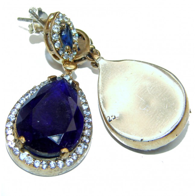 Victorian Style created Sapphire Sterling Silver stud handcrafted earrings