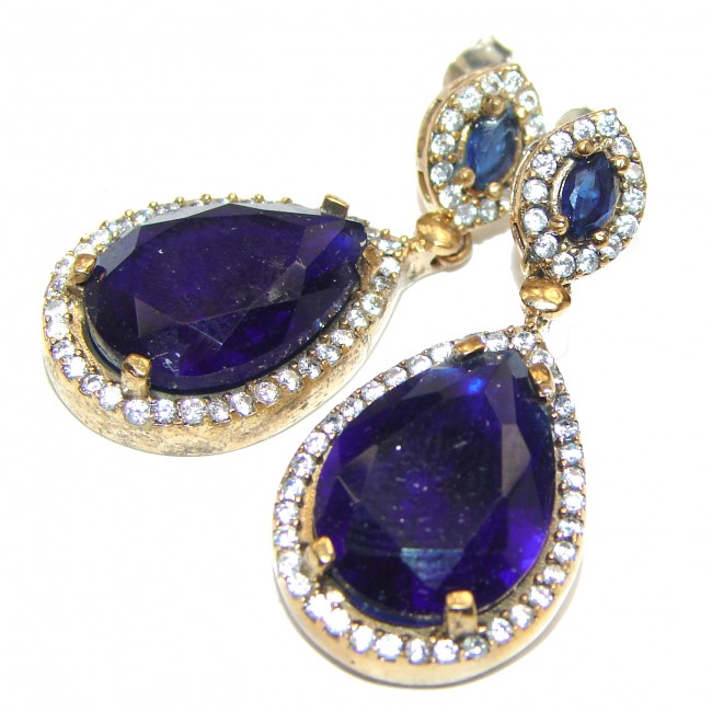 Victorian Style created Sapphire Sterling Silver stud handcrafted earrings