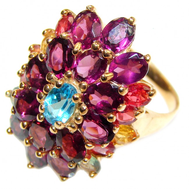 Dazzling natural Red Garnet & 14ct Gold over .925 Sterling Silver handcrafted ring size 8 1/2