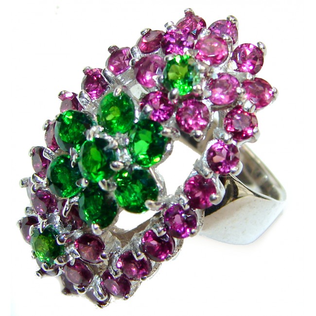 Large Genuine Chrome Diopside .925 Sterling Silver handcrafted Statement Ring size 8