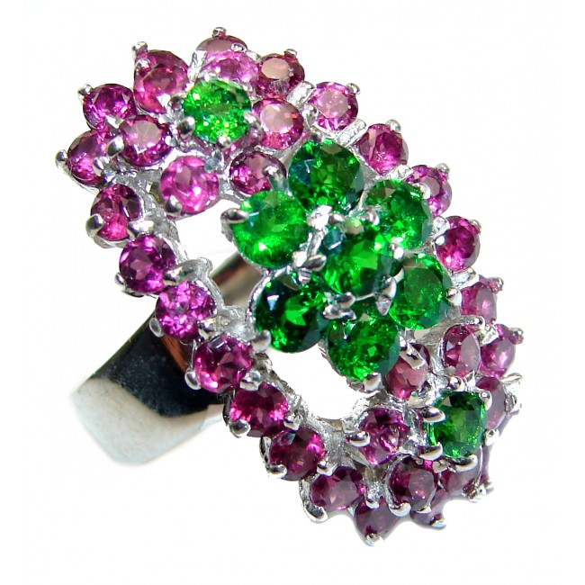 Large Genuine Chrome Diopside .925 Sterling Silver handcrafted Statement Ring size 8
