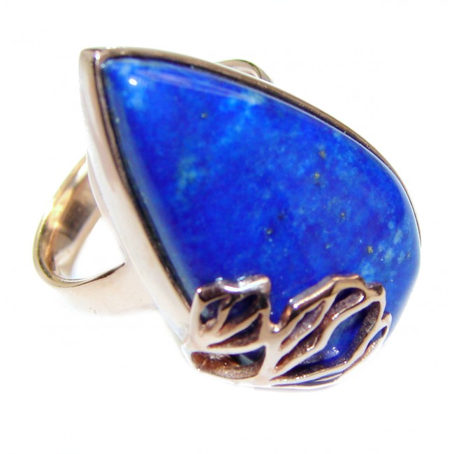 Natural Lapis Lazuli 14K Gold over .925 Sterling Silver handcrafted ring size 7 adjustable