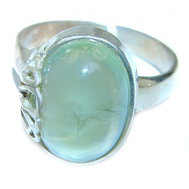 Natural Moss Prehnite .925 Sterling Silver handmade ring s. 7 3/4