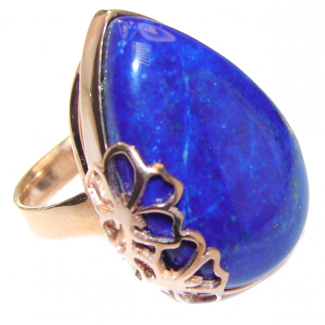 Natural Lapis Lazuli 14K Gold over .925 Sterling Silver handcrafted ring size 7 adjustable