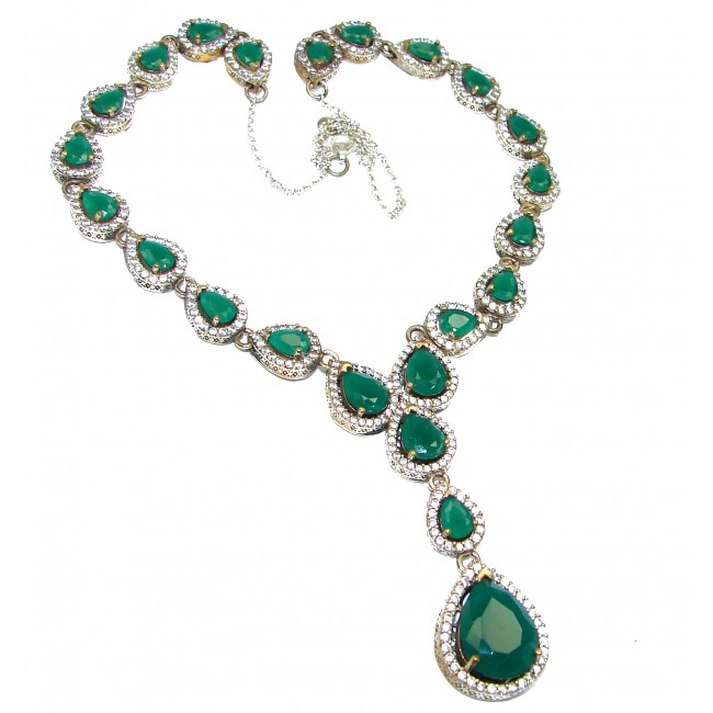 Victorian Style Green Emerald quartz & White Topaz Sterling Silver necklace
