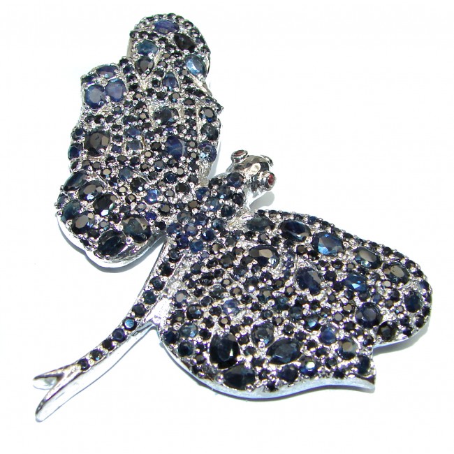 Large Beautiful Butterfly genuine Sapphire .925 Sterling Silver handmade Pendant - Brooch