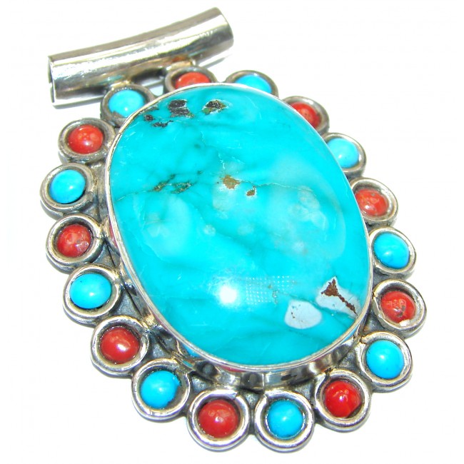 Genuine Coral Turquoise .925 Sterling Silver handcrafted Pendant