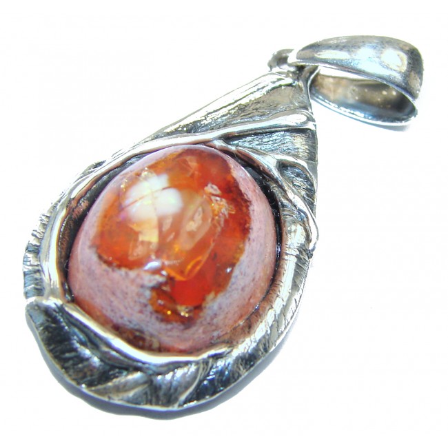Unique Design Natural Mexican Fire Opal .925 Sterling Silver handmade Pendant