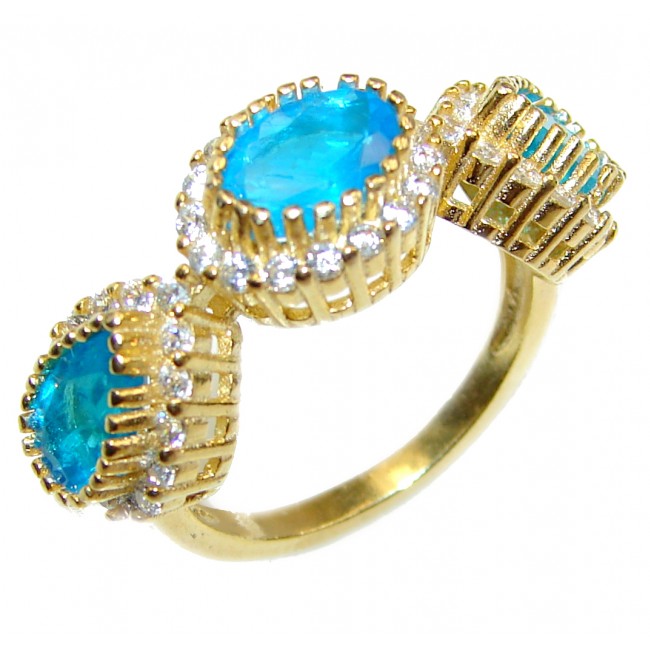 Pear Apatite Paraiba Blue 14K Gold over .925 Sterling Silver handcrafted Statement Ring size 6