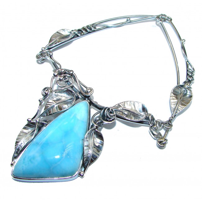 Huge Vintage Design Best quality authentic Larimar .925 Sterling Silver handmade necklace