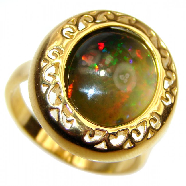 Vintage Design 8.5ctw Genuine Black Opal 18K Gold over .925 Sterling Silver handmade Ring size 7 3/4
