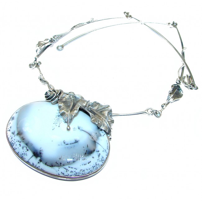Vintage Design Oversized genuine Dendritic Agate .925 Sterling Silver handcrafted necklace