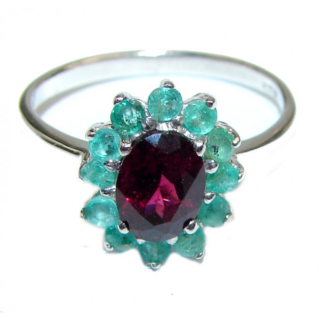 Genuine 2.2ctw Ruby Emerald .925 Sterling Silver handcrafted Statement Ring size 9