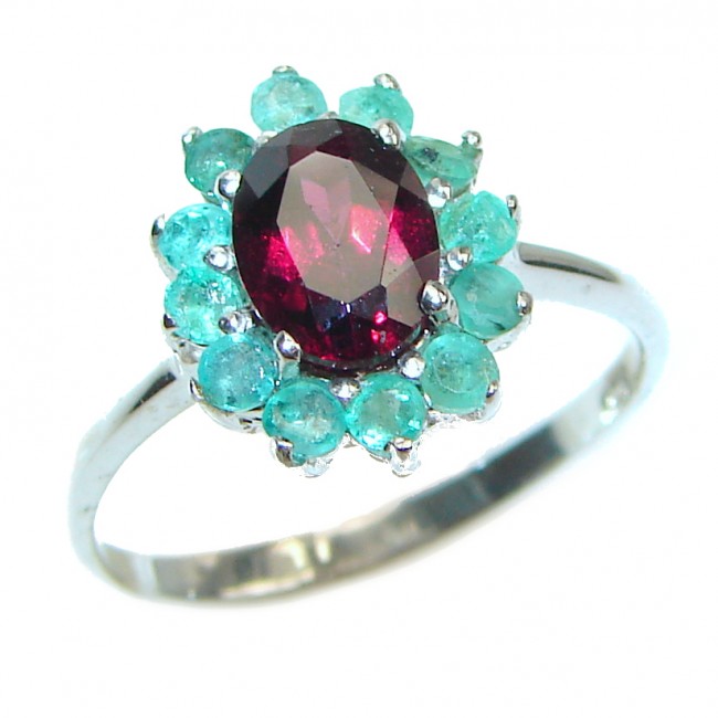 Genuine 2.2ctw Ruby Emerald .925 Sterling Silver handcrafted Statement Ring size 9