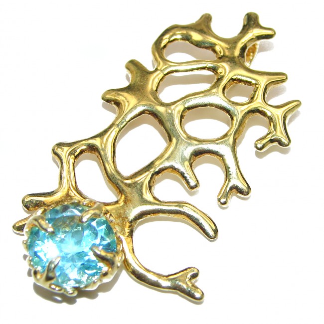 Ocean Reef genuine Swiss Blue Topaz 14K Gold over .925 Sterling Silver handmade pendant