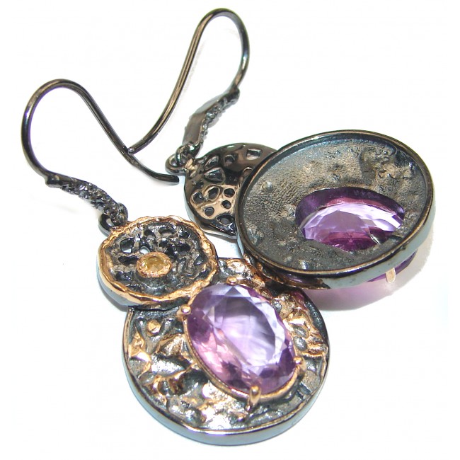 Purple Amethyst 2 tones .925 Sterling Silver handmade Earrings