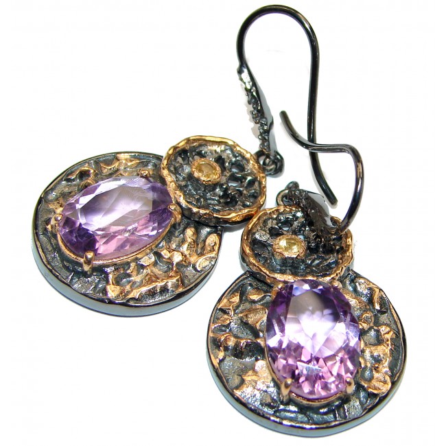 Purple Amethyst 2 tones .925 Sterling Silver handmade Earrings