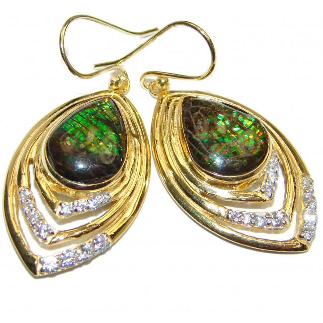 Sublime Aura Canadian Fire Ammolite 18K Gold over .925 Sterling Silver handmade earrings