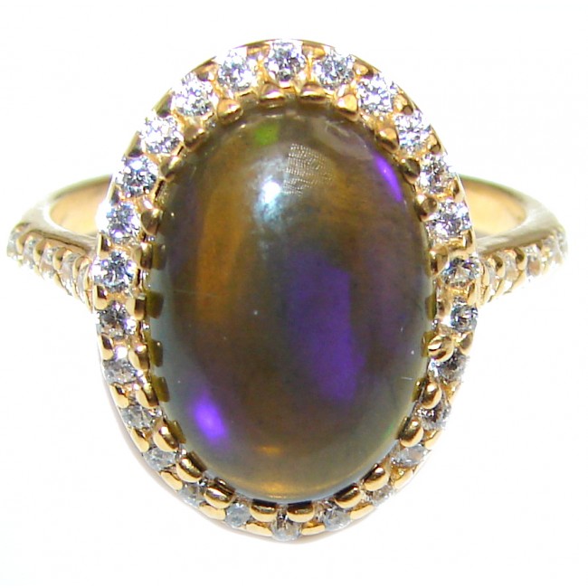 Vintage Design 7ctw Genuine Black Opal 18K Gold over .925 Sterling Silver handmade Ring size 8