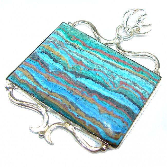 Amazing Blue Rainbow Calsilica .925 Sterling Silver handmade Pendant
