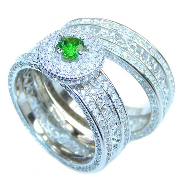 Spectacular authentic Emerald .925 Sterling Silver stack up ring; s. 7 1/2