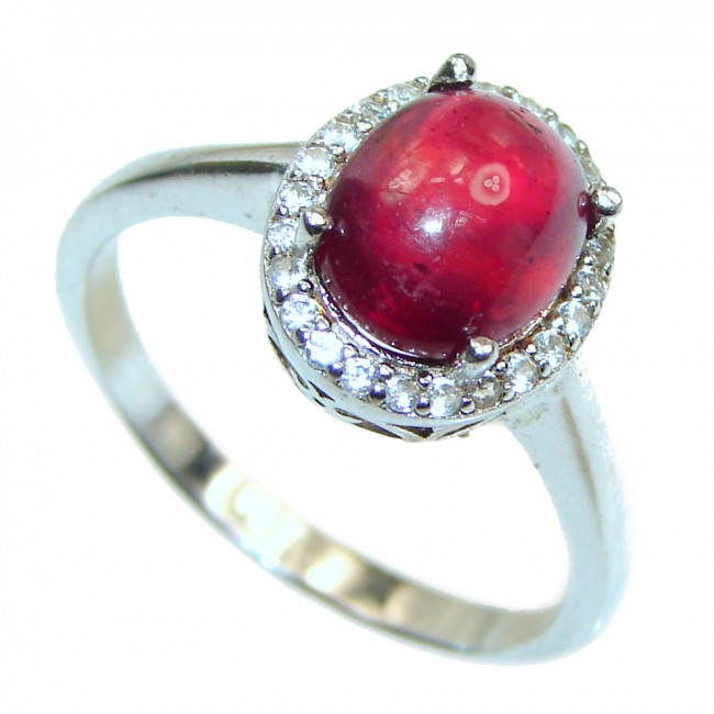 Genuine 2 ctw Star Ruby 2 tones .925 Sterling Silver handcrafted Statement Ring size 8