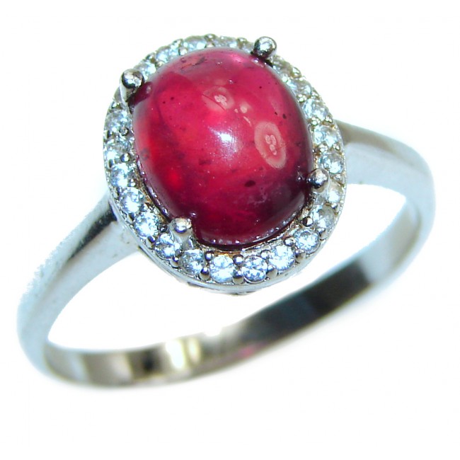 Genuine 2 ctw Star Ruby 2 tones .925 Sterling Silver handcrafted Statement Ring size 8