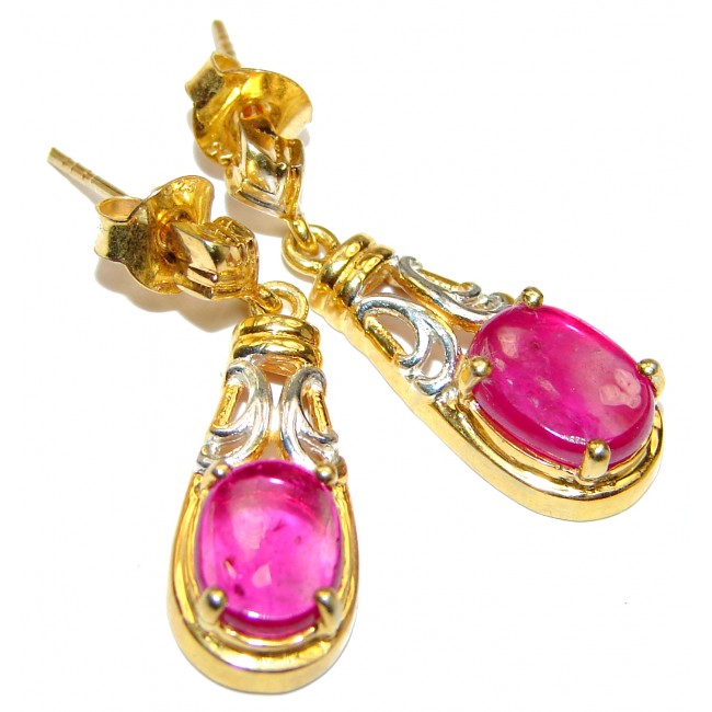 Authentic Kashmir Ruby 14k Gold over .925 Sterling Silver handmade earrings