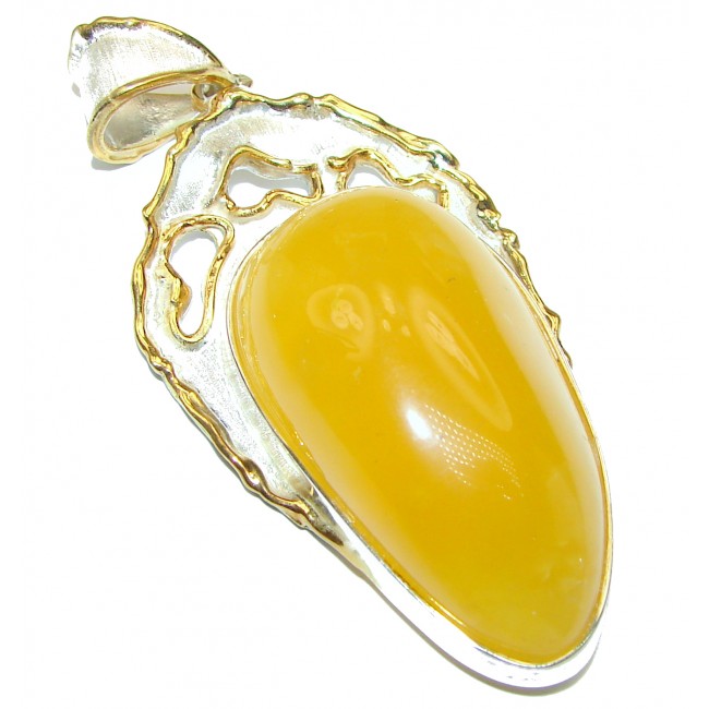 Incredible Beauty Natural Baltic Butterscotch Amber 2 tones .925 Sterling Silver handmade Pendant