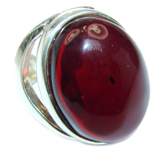 Excellent Cherry Amber .925 Sterling Silver handcrafted Ring s. 8 adjustable