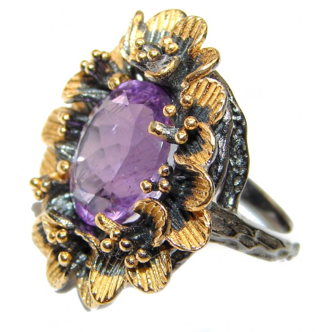 Trilliant cut Purple Perfection Amethyst black rhodium over .925 Sterling Silver Ring size 9