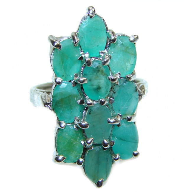 Posh Genuine Colombian Emerald .925 Sterling Silver handcrafted Statement Ring size 8