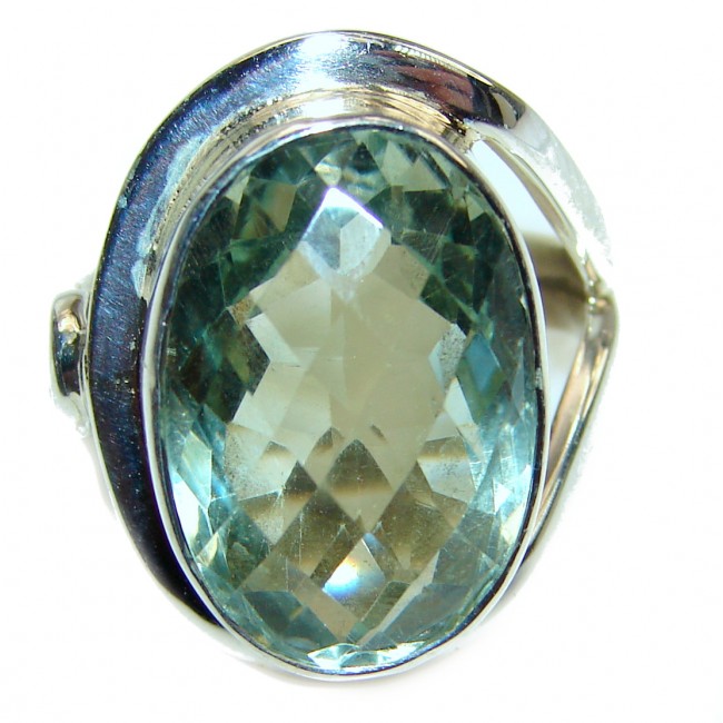 Chunky Green Amethyst .925 Sterling Silver handcrafted ring s. 7 1/2