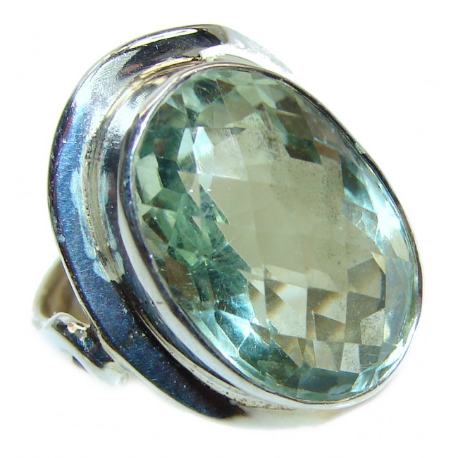Chunky Green Amethyst .925 Sterling Silver handcrafted ring s. 7 1/2