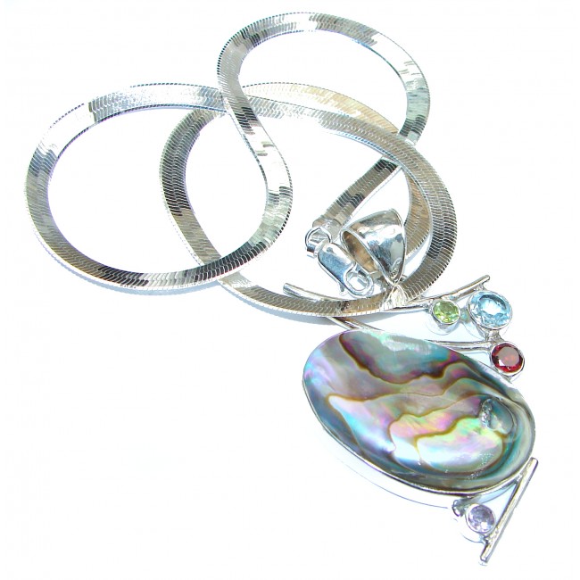 Fashion Mozaic Rainbow Abalone .925 Sterling Silver Necklace