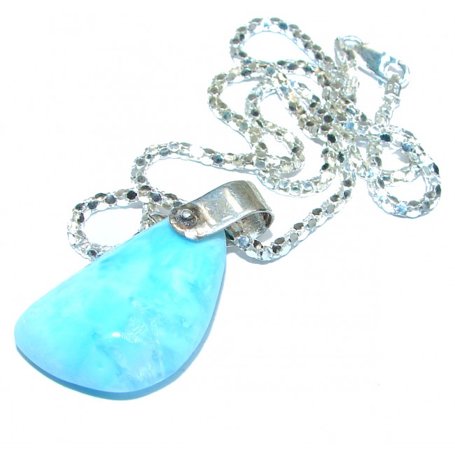 Best quality authentic inlay Larimar .925 Sterling Silver handmade necklace