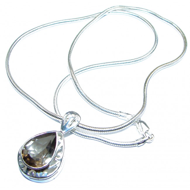 Beautiful India Charm Champagne Smoky Topaz Sterling Silver necklace