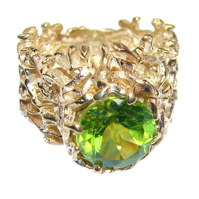 Dramatic Design genuine Peridot 14K Gold over .925 Sterling Silver handmade Cocktail Ring s. 5 3/4