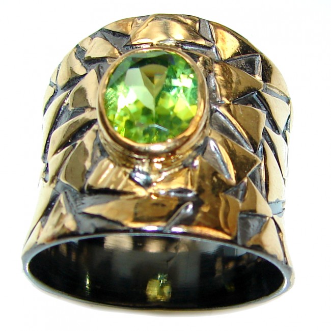 Energizing genuine Peridot 18K Gold over .925 Sterling Silver handcrafted Ring size 8